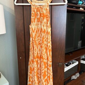 Sundance 100% Silk Orange and Cream Ikat sleeveless Dress size M